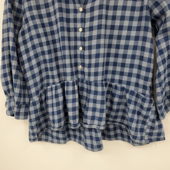 Trovata Birds of Paradis Blue Peplum Hem Popover Blouse Shirt Small - Picture 6 of 11